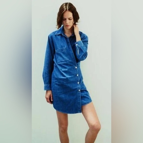 Zara Dresses & Skirts - Zara The Erin Denim Wrap Asymmetric Mini Dress size M